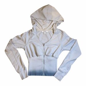 Express Women's White and Blue Hooded Jacket